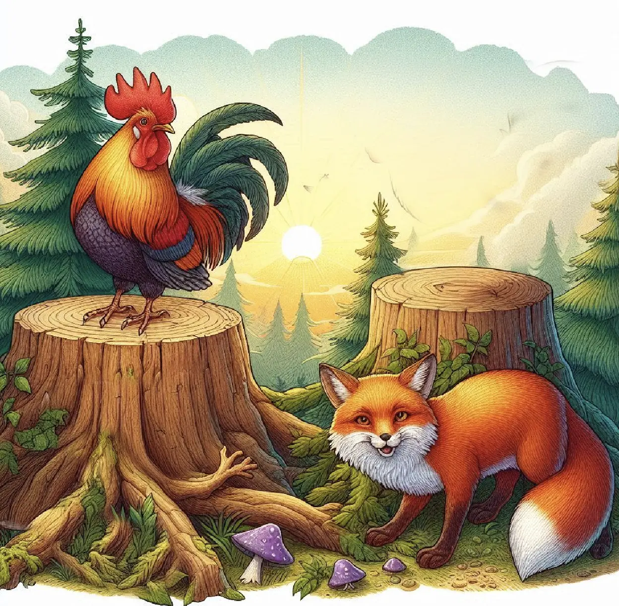 Як Півник Лисицю перехитрив. Казка про тварин