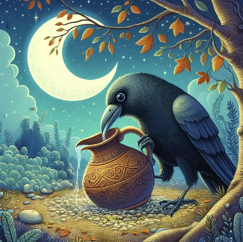 Як Ворона воду з глечика пила. Казка для дітей на ніч про тварин