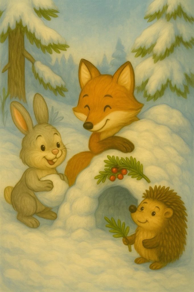 Казка про зиму. Як Зайчик, Лисичка й Їжачок будували хатку 2